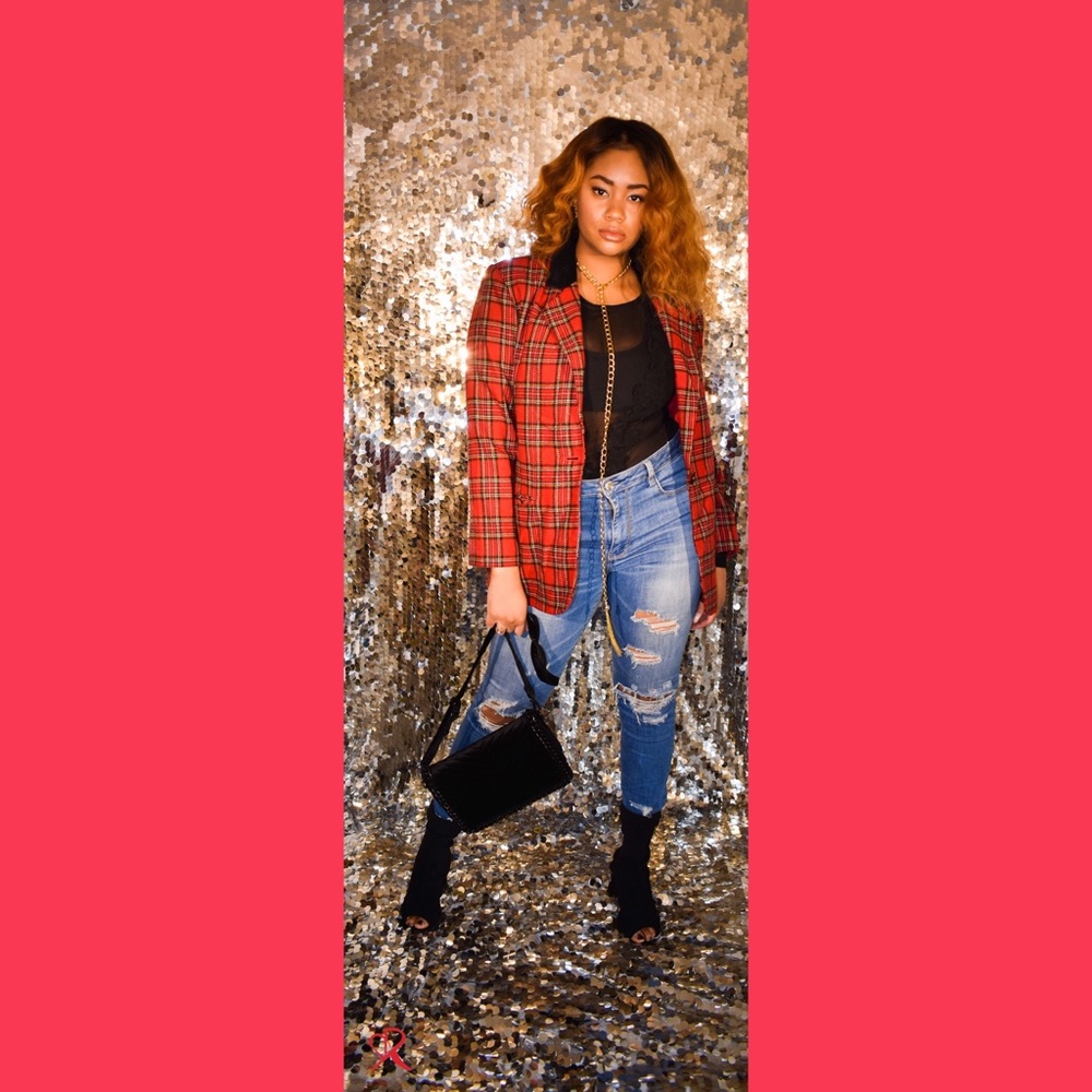 80's Vintage Red Plaid Blazer
